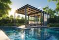 3d realiste poolhouse ossature métallique